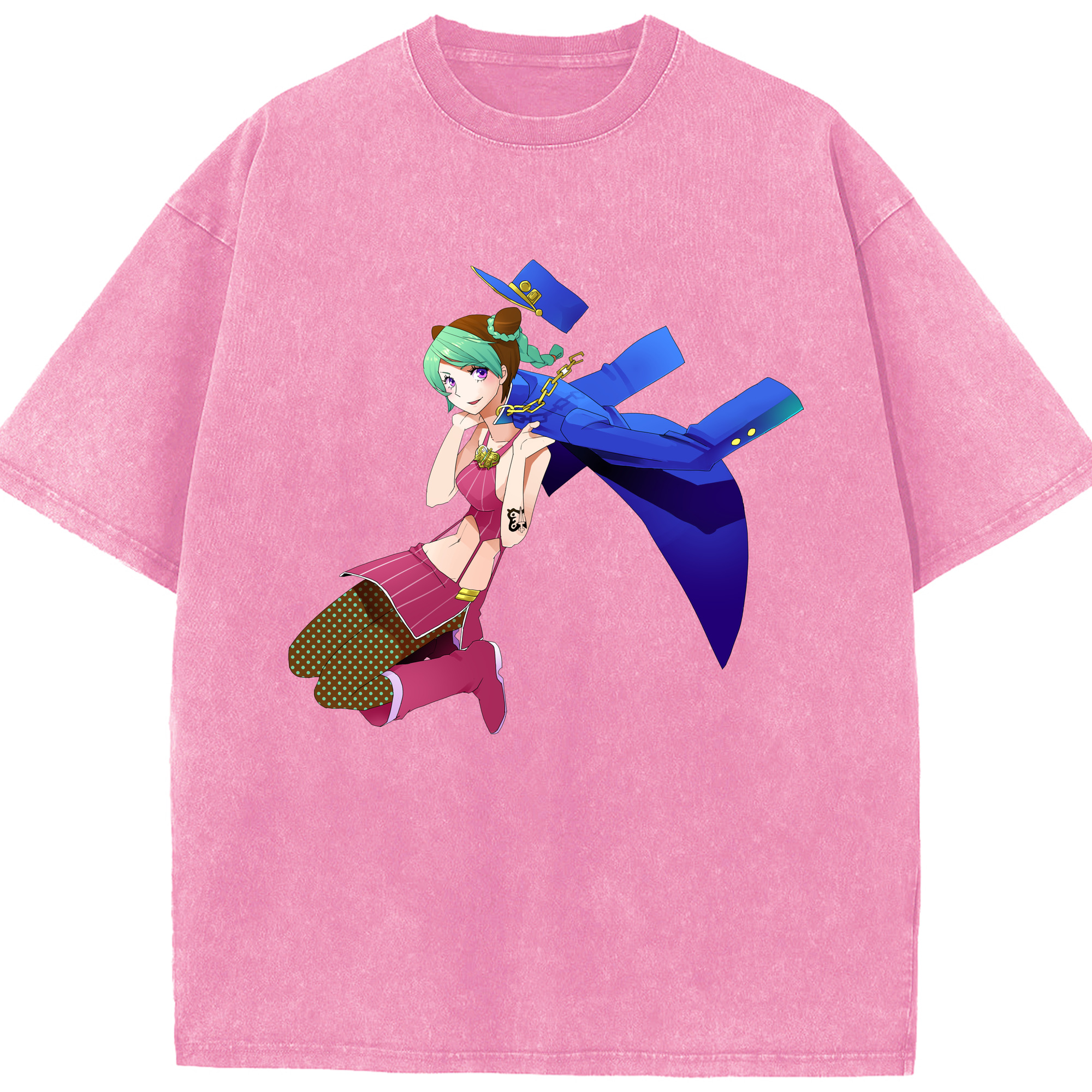 （画像用） "ジョジョの奇妙な冒険 くうじょう ジョリーン JoJo's Bizarre Adventure Jolyne Cujoh " 綿100% ヴィンテージ風 半袖Tシャツ（フロントプリント）